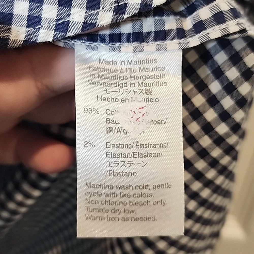 J. Crew Mercantile Navy & White Gingham Poplin Button Down Long Sleeve Medium
